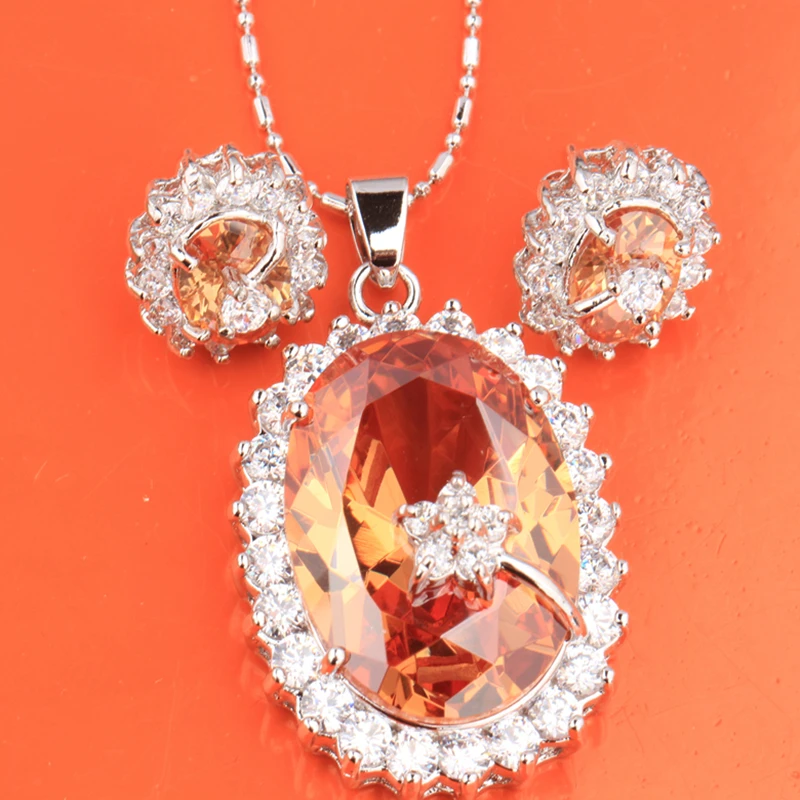 Огромный овальный Радужный Циркон посеребренный Серебряный набор ювелирных