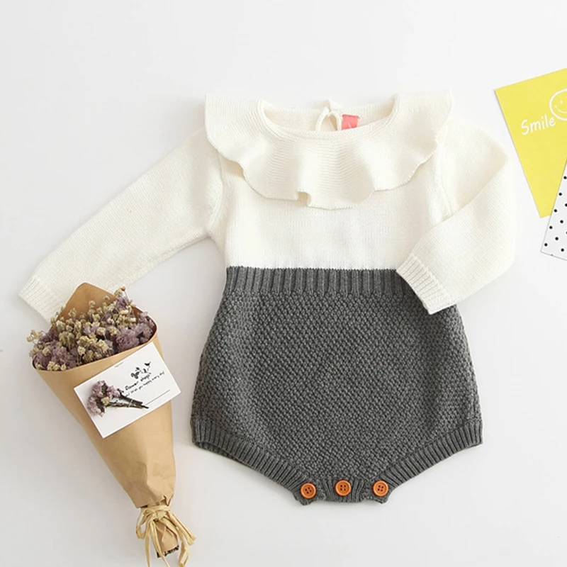 

New Spring Newborn Baby Boys Girls Doll Collar Long Sleeve Knit Rompers Clothes Autumn Baby Toddler Boys Girls Jumpsuits 0-3Yrs