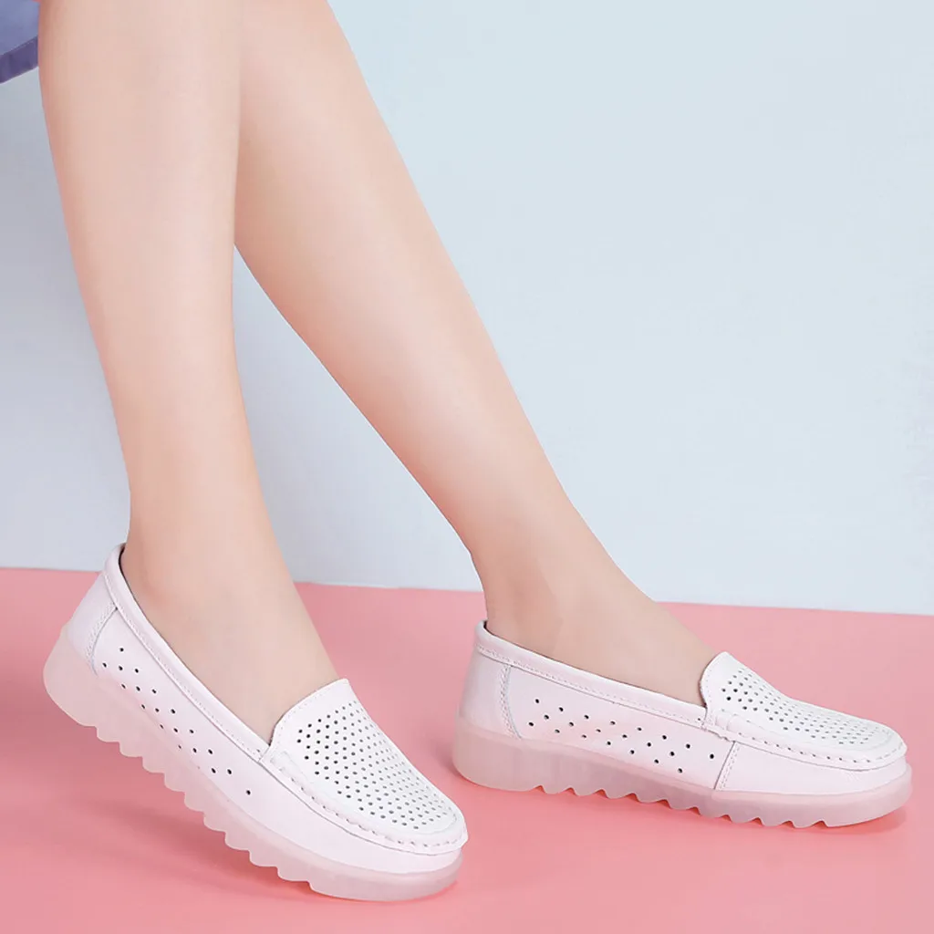 

Womens Casual Shoes Breathable Fresh Mesh Hollow Slip Low-heeled White Round Head Rubber Wave Bottom Womens Casual Shoes