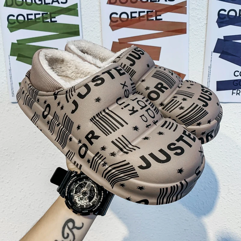 Brand Winter Warm Cotton Slippers Men's Home Shoes Simple Non-Slip Indoor and Outdoor Trend Bread Slippers Waterproof Sandals