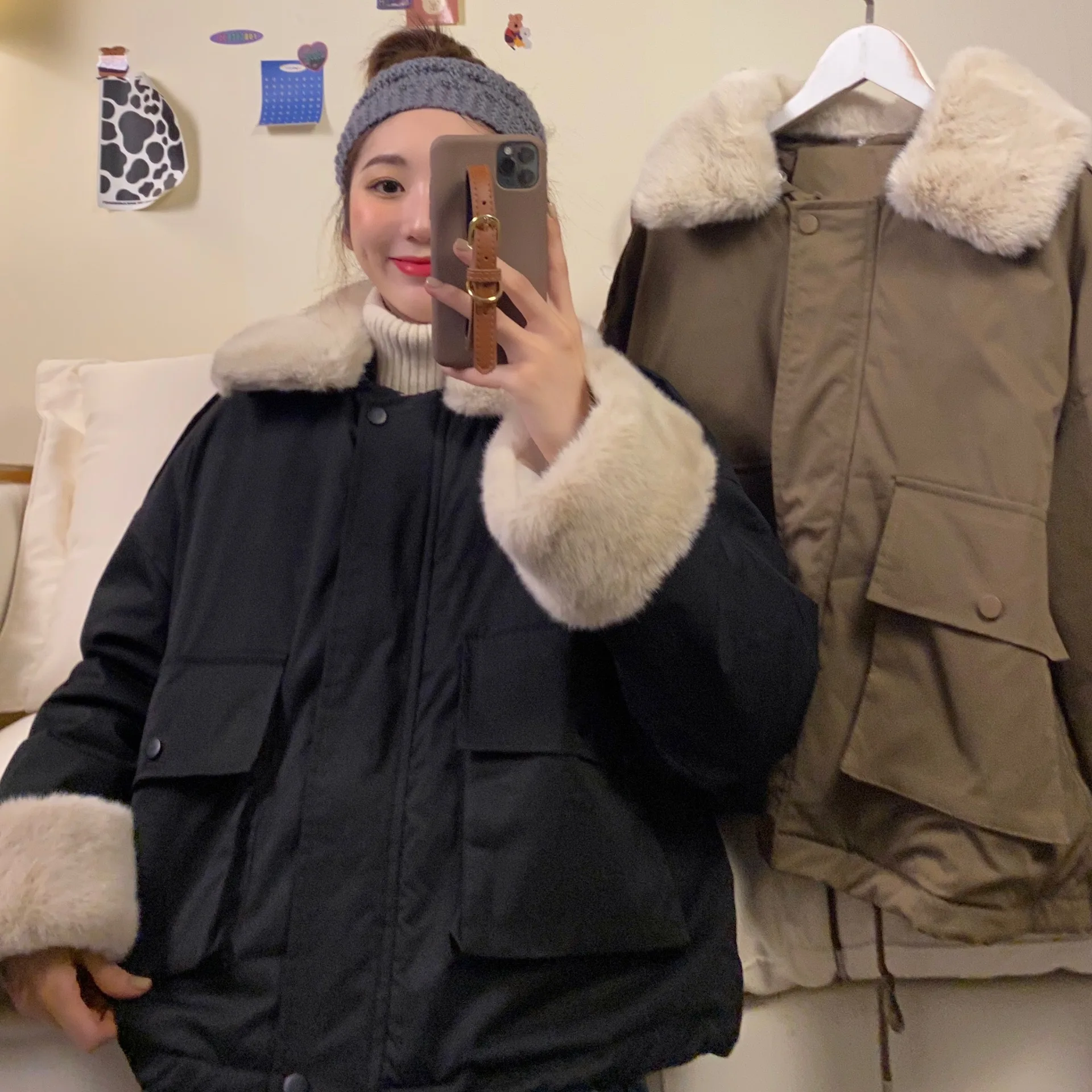 

Осенне-зимнее свободное шерстяное пальто с хлопковой подкладкой, Женское пальто с длинным рукавом и сращением из овечьей шерсти