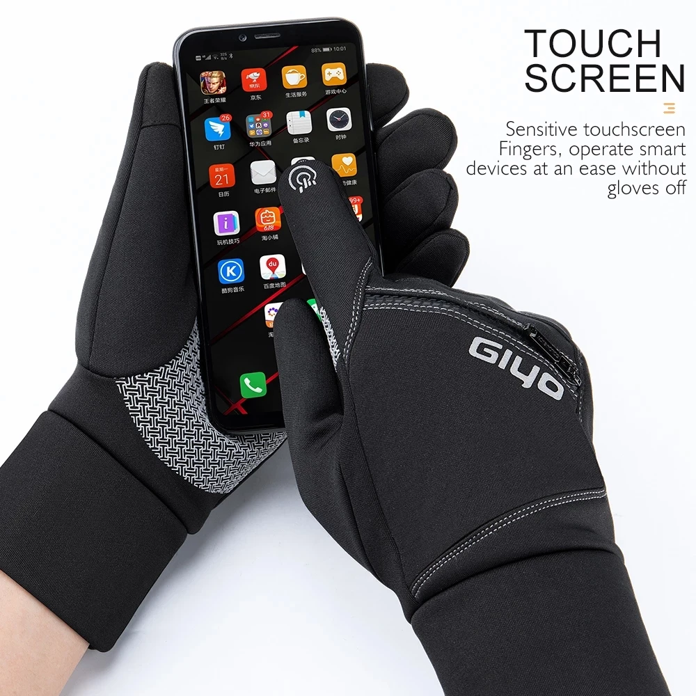 Велосипедные перчатки GIYO зимние длинные с пальцами черные женские и мужские для
