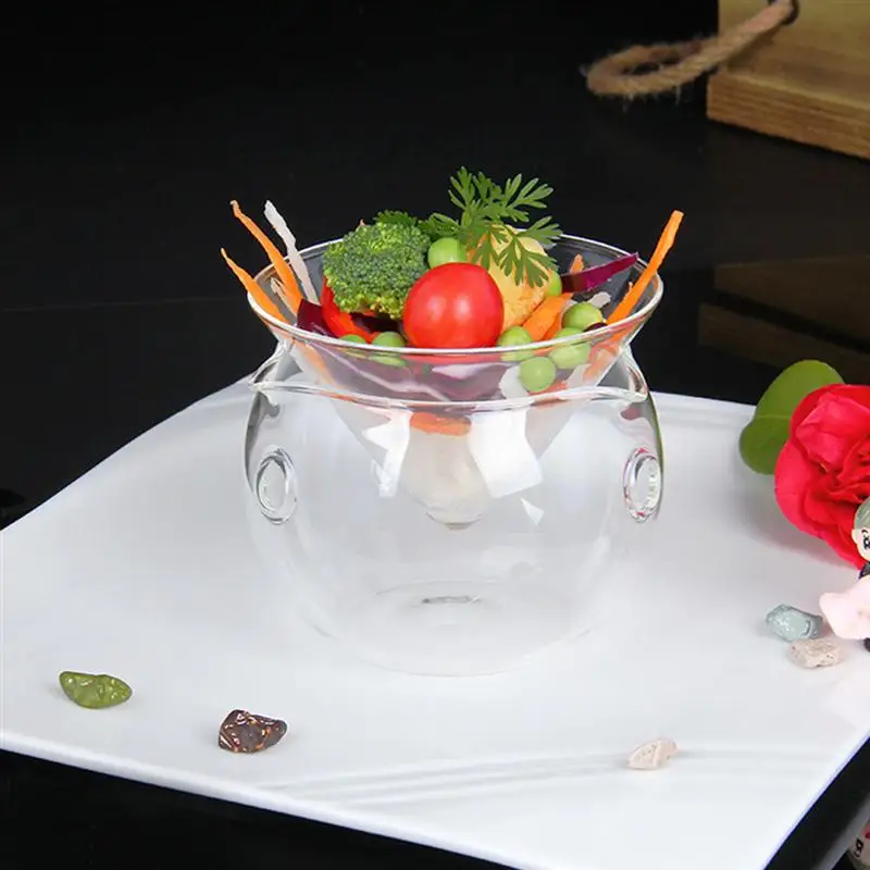 

Transparent Glass Salad Bowl Fruit and Vegetable Bowl with Dry Ice Container Dry Ice Vegetable and Fruit Salad Bowl(Middle Size)