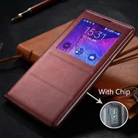 flip cover wallet leather phone case for samsung galaxy note 4 smart view note4 sm n910 n910f n910h sm n910f with original chip