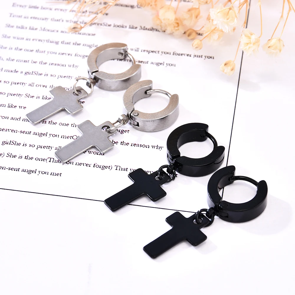 

New Fashion EarringsNon-Piercing Stainless Steel Cross Clip on Men Womem Drop Dangle Earrings