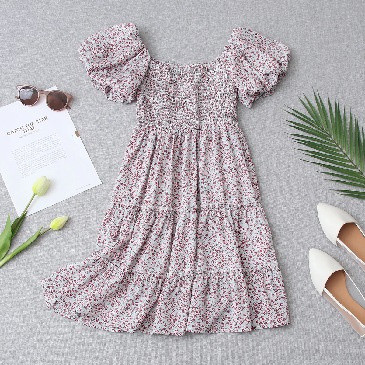 

Za Vintage Flower Print Women Dress Ruffles Short Puff Sleeve Mini Dresses Summer Fashion 2021 Chic Holiday Mujer Vestidos