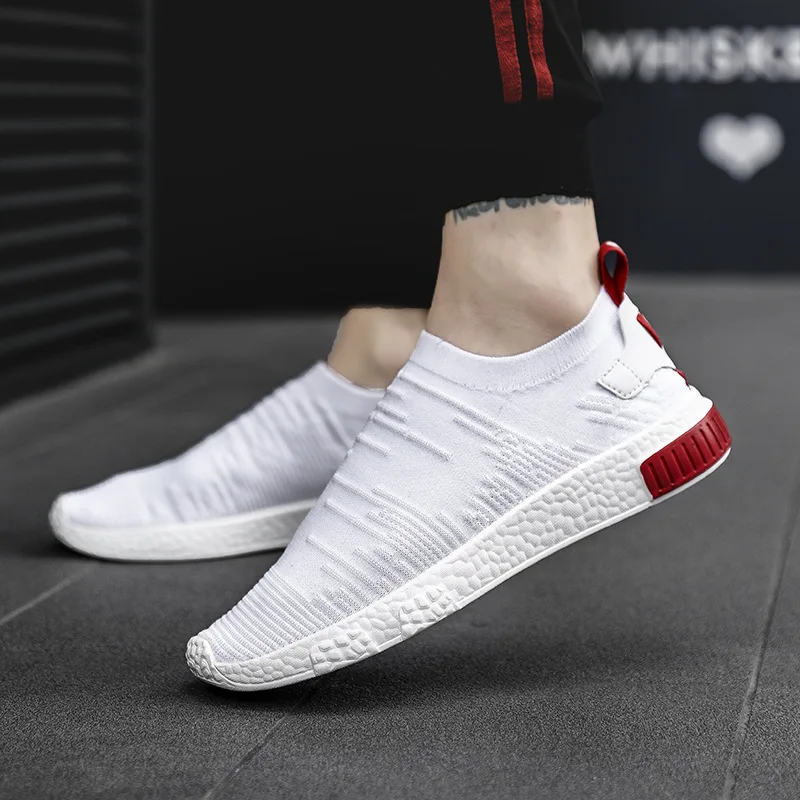 Тонкие летние туфли белые мужские кроссовки подростковая обувь без шнуровки