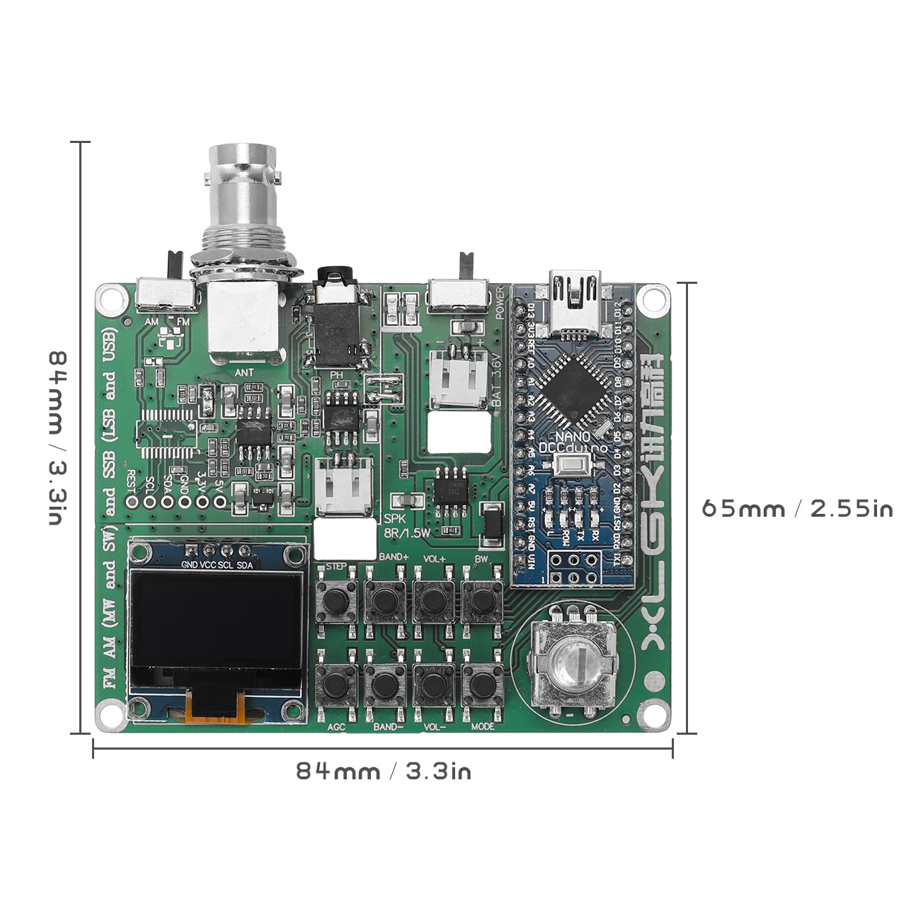 

SI4732 FM AM (MW and SW) SSB (LSB and USB) Radio Audio Receiver 3.5mm Audio Output BNC Antenna Interface Board+Speaker+Antenna