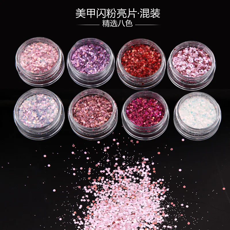 Mixed 8 Colors Glitter Sequin Nail Flakes Powder Mirror Effect Powders Sequins Gel Polish Chrome Pigment Decorations | Красота и