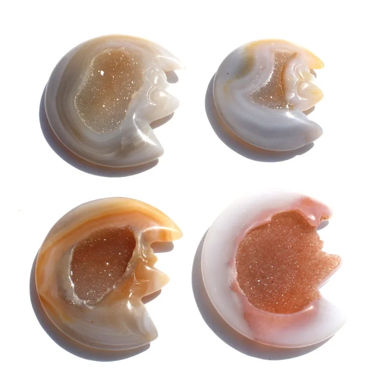 

1 Pcs Natural Agate Geode Crystal Stone Moon Face For Home Decor