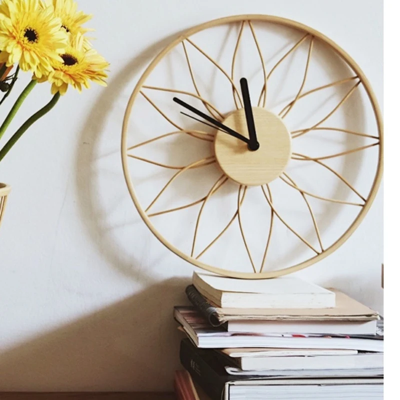 Простые настенные часы с цветами деревянные круглые бесшумные для гостиной