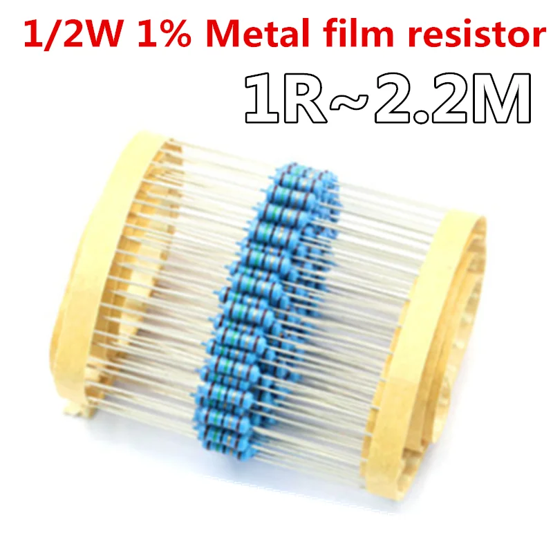 Металлический пленочный резистор 1/2 Вт 1%, 1R ~ 2, 2 M 100R 220R 330R 1K 1, 5 K 2, 2 K 3, 3 K 4, 7 K 10K 22K 47K 100K 100 220 330 1K5 2K2 3K3 4K 7 Ом