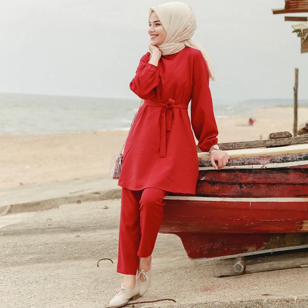 Siskakia/комплект из 2 предметов для девочек мусульманок короткий однотонный костюм