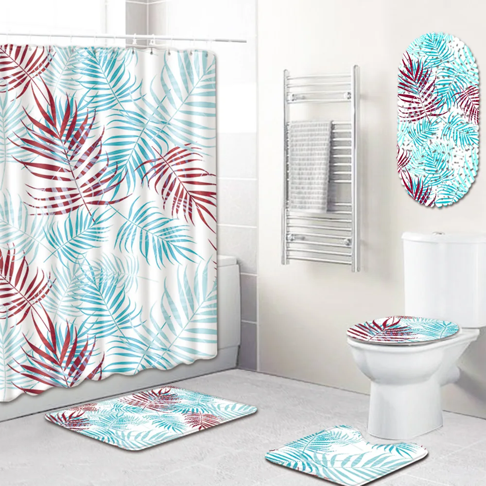 

Flamingo Bathroom Bath Mat Shower Curtain Toilet Cover Five-Piece Set