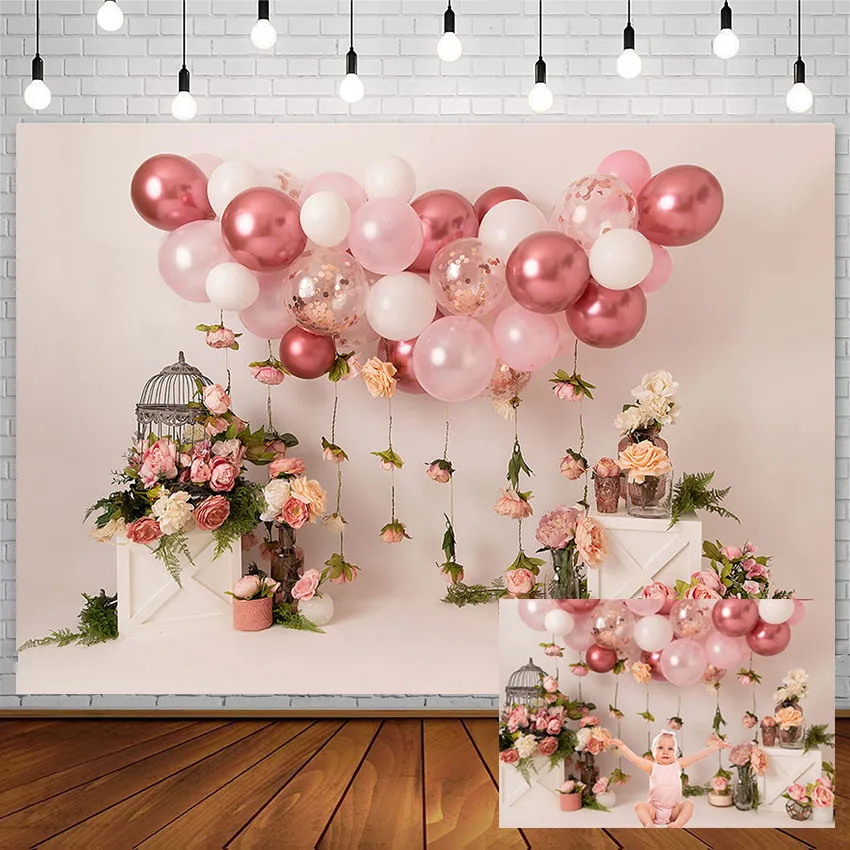 

Avezano Baby Shower Backdrops Spring Pink Balloon Flowers Newborn Photography Studio Background Photophone Photozone Photo Props