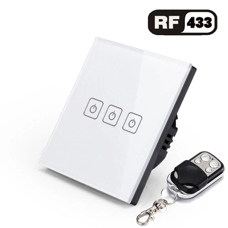3gang Switch with RC ЕС/Великобритания Стандартный 1/2/3 Беспроводной дистанционного Управление светильник переключатели, система автоматического управления "умный дом" RF433 дистанционного Управление настенный сенсорный переключатель - Цвет: 3gang Switch with RC