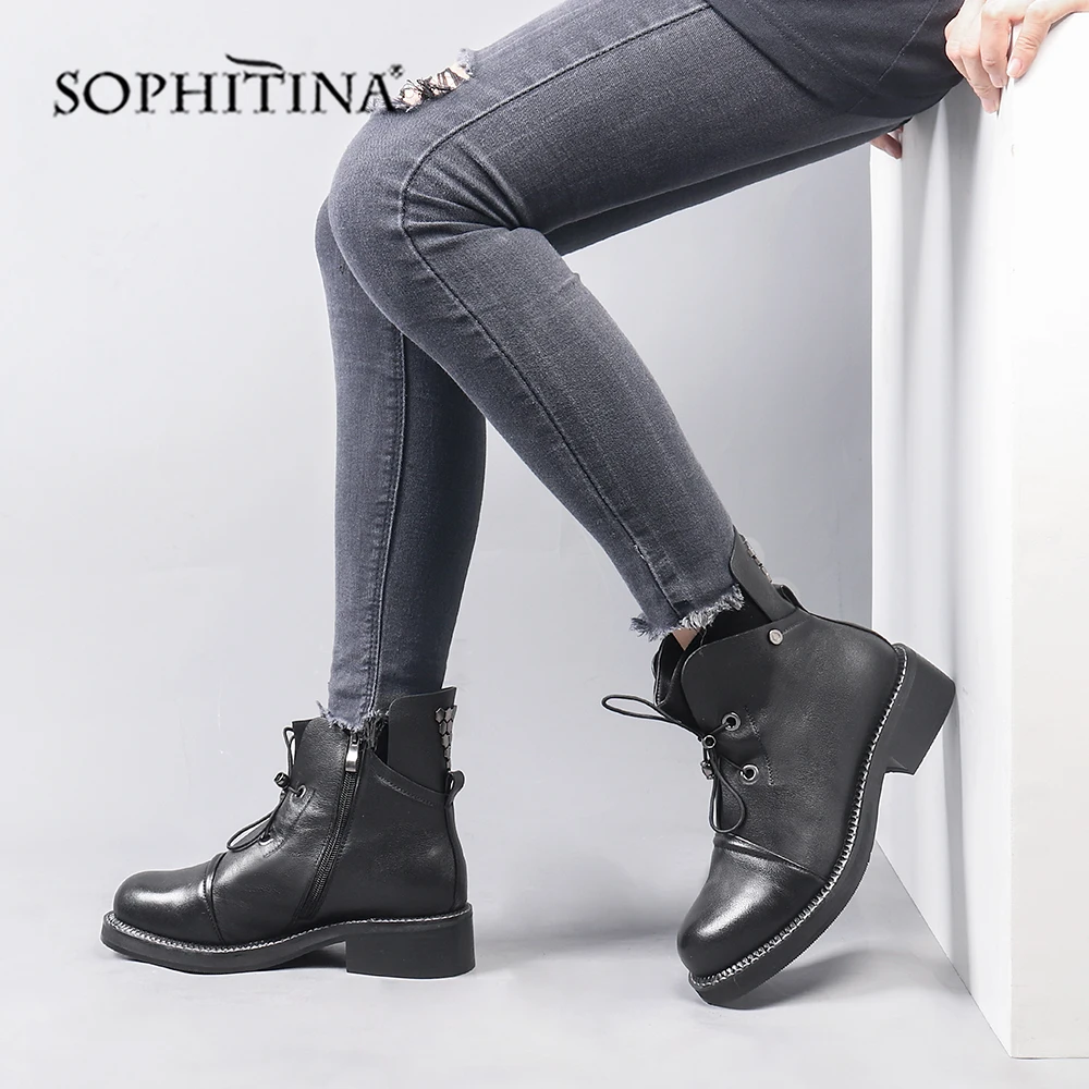 Женские ботинки на шнуровке SOPHITINA однотонные Теплые ботильоны из