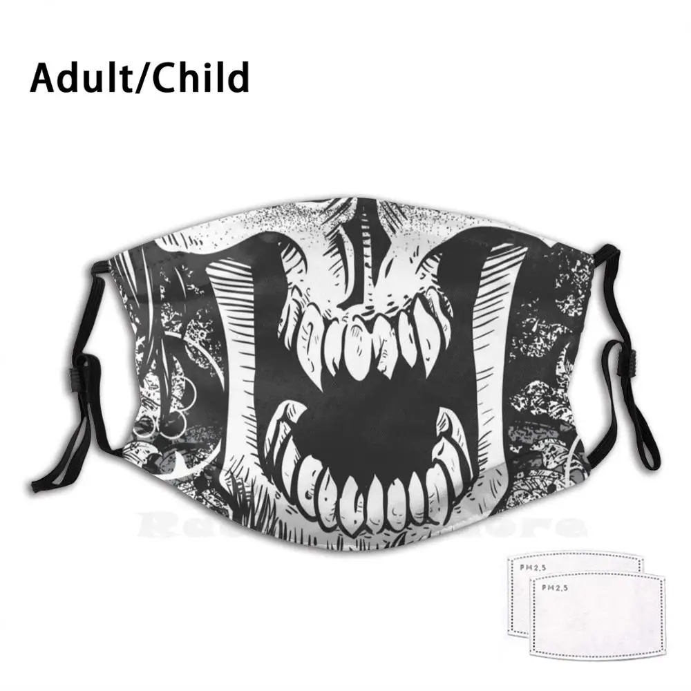 

Многоразовая маска для лица с фильтром и забавным принтом, череп-скелет