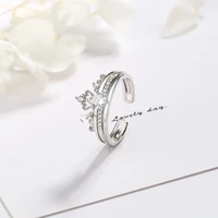 new fashion crown double layer shape round cubic zirconia rings for women female pure 925 sterling silver jewelry wedding rings