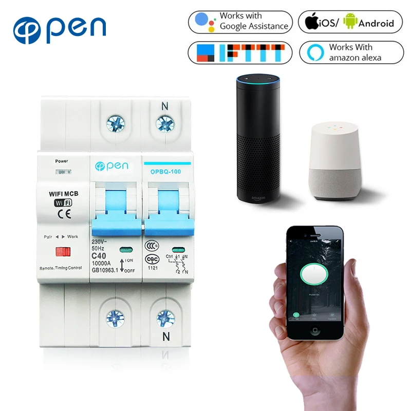 Автоматический выключатель Smart Life 2P 40 А с дистанционным управлением умный от
