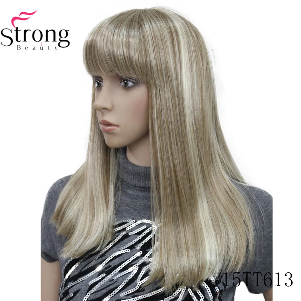 StrongBeauty Женские синтетические парики волосы черный/Блонд длинные прямые аккуратная челка стиль Natura парик волосы