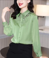 embroidered silk shirt womens long sleeves springsummer 2021 new fashion vintage satin silk top button