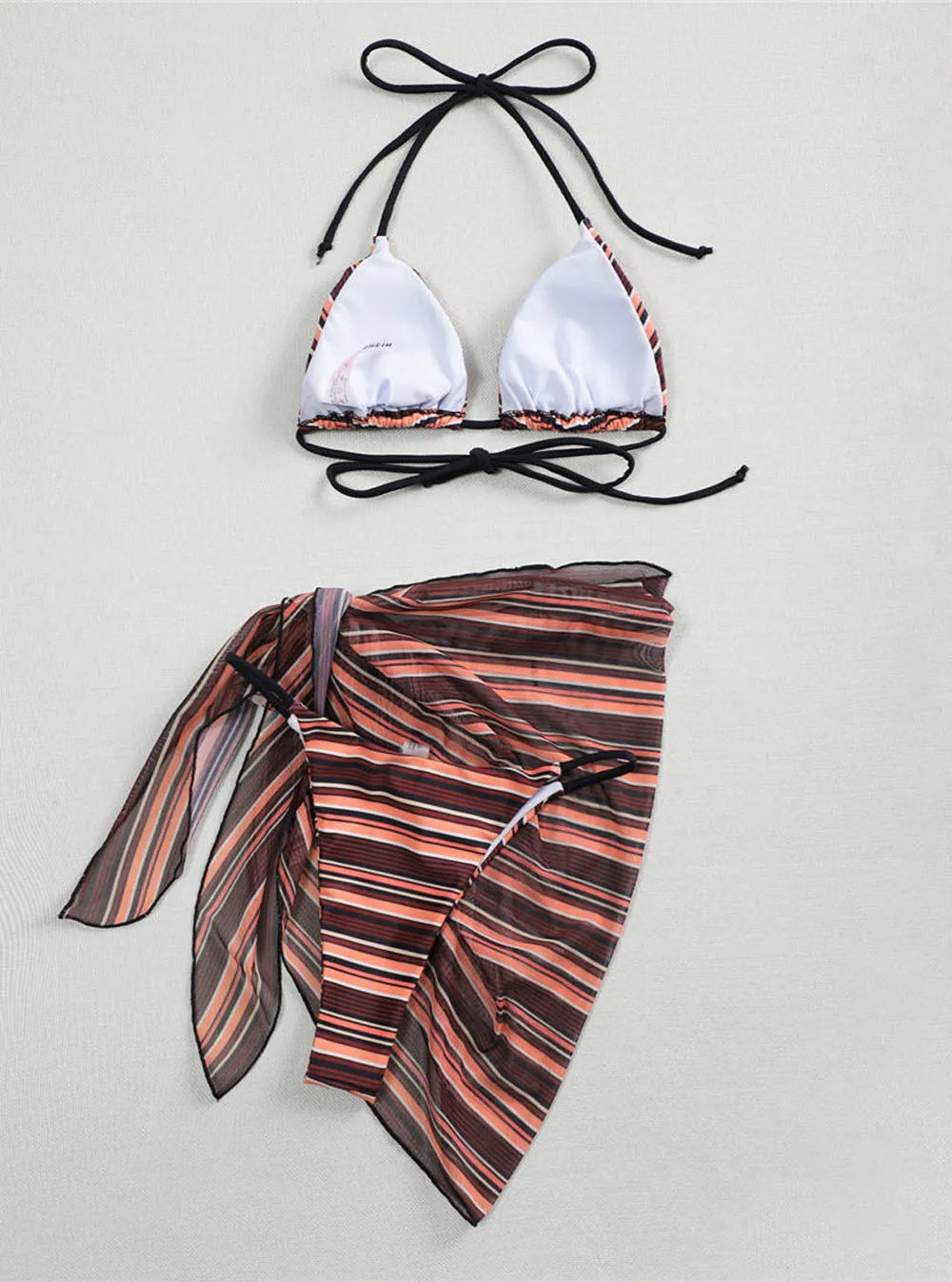 

Sexy Striped With Sarong Bikini Women Micro Swimwear Female Swimsuit Three-pieces Bikini set Halter Bather Bathing Suit Swim