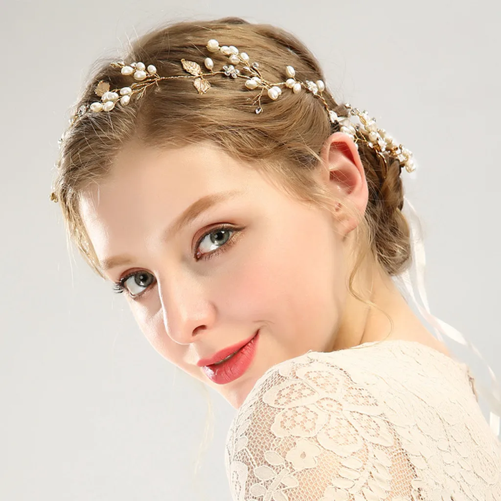 Повязка для волос ручной работы с жемчугом свадьбы Цветочная головная повязка