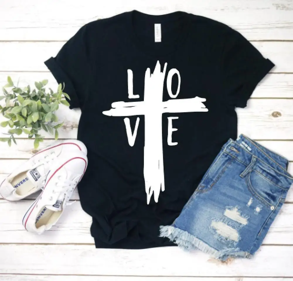 

Love Cross Distressed Cross graphic women fashion funny grunge tumblr hipster girl gift slogan cotton casual vintage t shirt tee