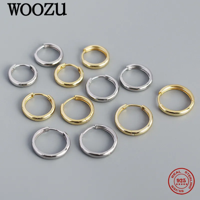 

WOOZU 925 Sterling Silver Minimalist Glossy Wide Round Huggie Earrings For Women French Hip Hop Men Ear Hoop Buckle Jewelry Gift