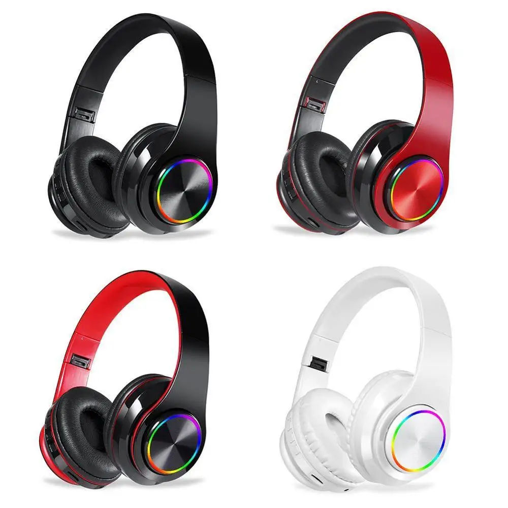 Беспроводные Складные Bluetooth наушники со светодиодной подсветкой и