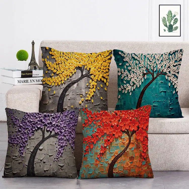 

45*45cm Pillow Case 3D Painting Tree Printing Cushion Cover Waist Square Sofa Throw Home Decor Pillowcases Sofa Car DecorT241