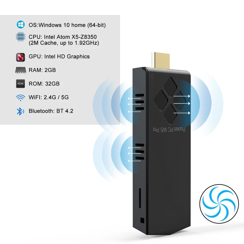 

W5 Pro MINI PC Mini Computer Stick I-ntel A-tom Z8350 Quad Core 1.44GHz 4GB/64GB Windows 10 Pro TV Stick Win10 Computer PC X6HA