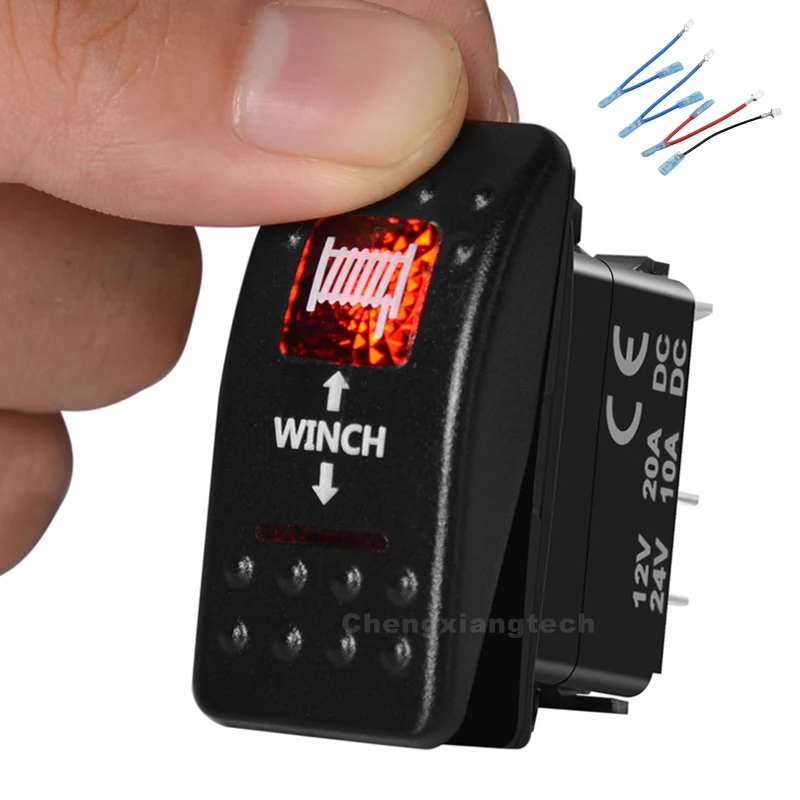 

Printed Rocker Switch Winch In/Out Red Led 7P Momentary ON/OFF Momentary ON DPDT Waterproof Car Boat 12v/24v+Jumper Wires Set