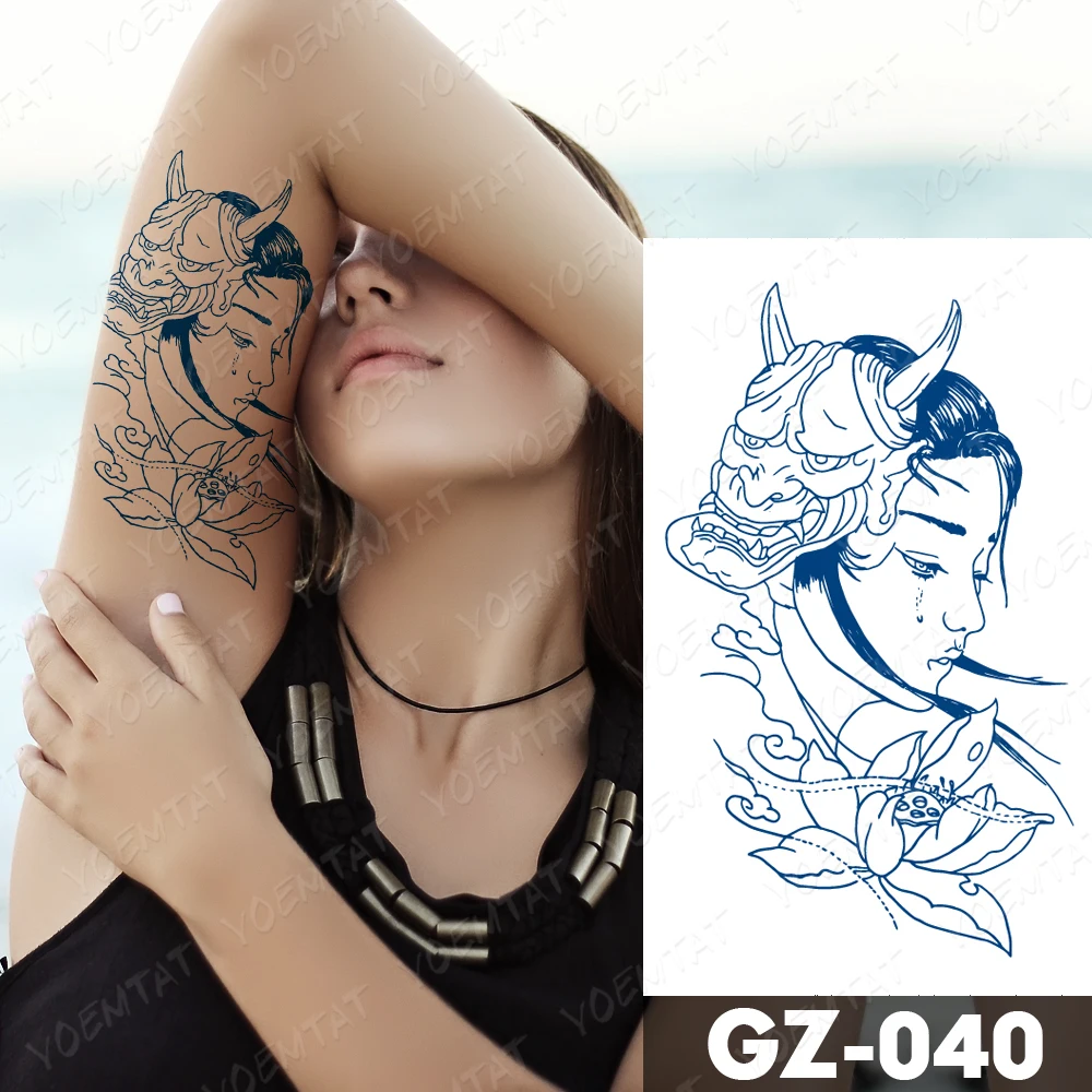

Juice Lasting Waterproof Temporary Tattoo Sticker Beauty Japanese Geisha Prajna Flash Tattoos Female Ink Body Art Fake Tatto Men