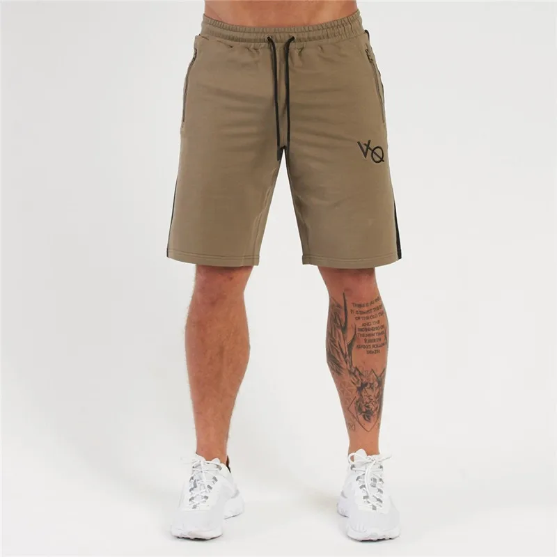 

Jogger fitness men's sports pants cotton casual shorts zipper pocket stitching fashion men's clothing