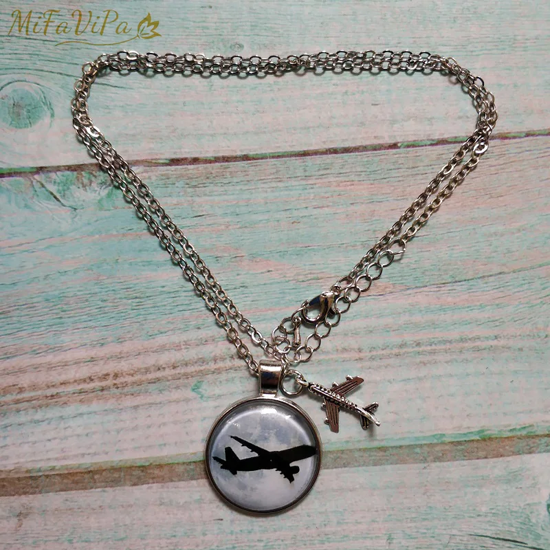 

MiFaViPa Time Gem Necklace Sliver Alloy Glass Plane Pendant Necklace Classic Handmade Jewelry for Men Women Friend Travel Gifts