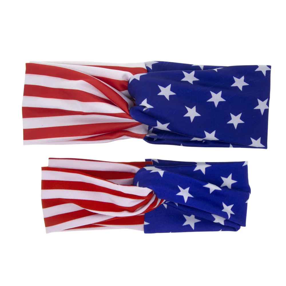 

Mommy and Me Headbands Turban Parent-Child Set Bandana Mom and Baby HeadWarp American Flag Patriotic Bowknot Headbands