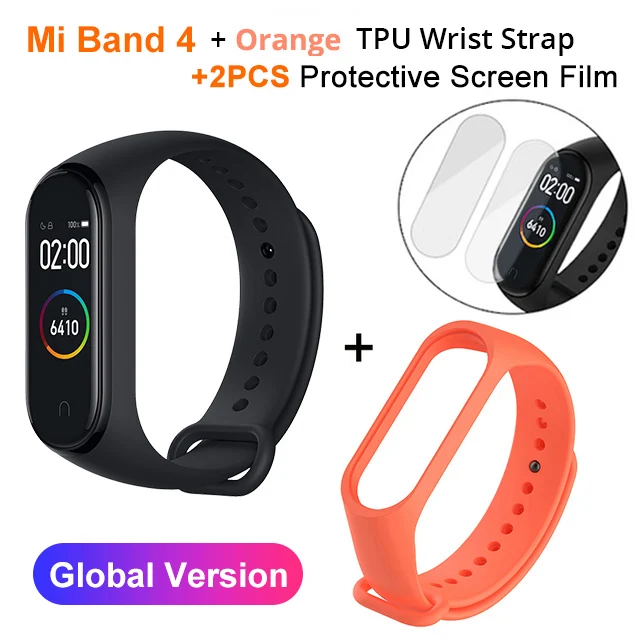 MiBand4 N OrangStrap Новейший Xiaomi mi band 4 смарт фитнес браслет Bluetooth 5,0 цветной экран 135 мАч 50 м плавание mi ng водонепроницаемый - Цвет: MiBand4 N OrangStrap