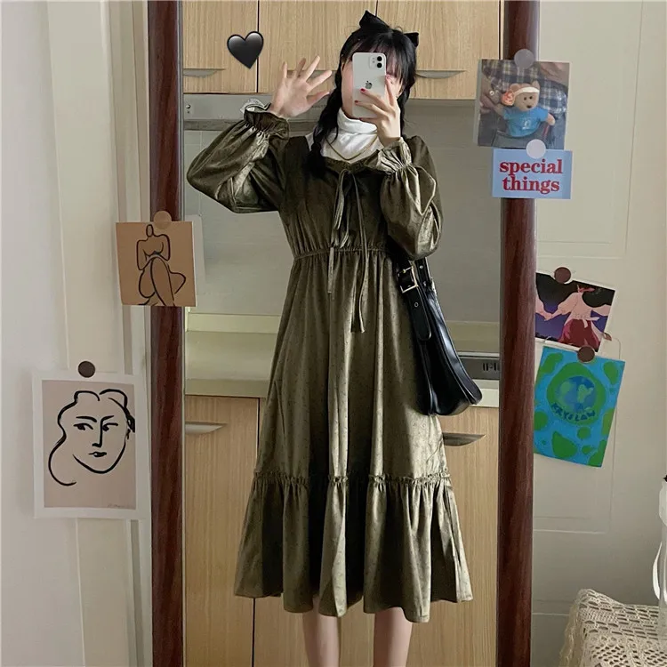 Корейский стиль Instagram весна осень ретро Гонконгский горчично зеленый квадратный