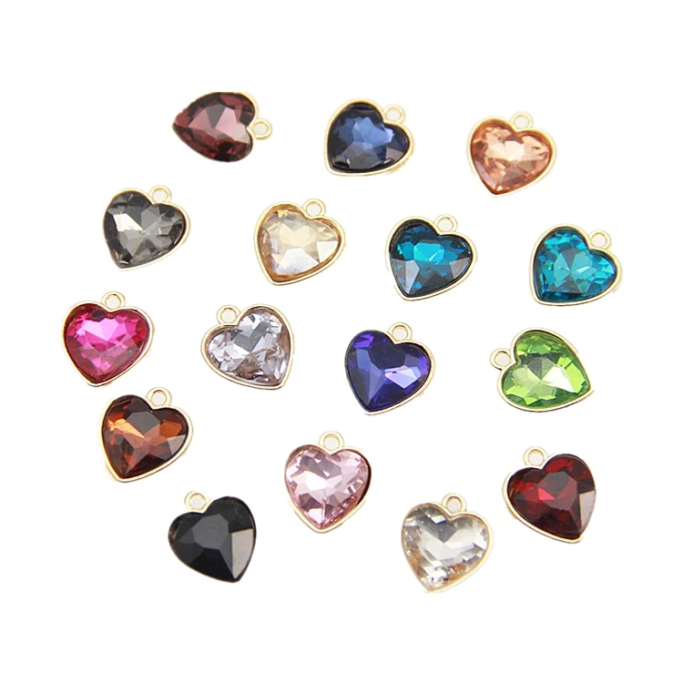 

14mm Hearts Crystal Rhinestone Charms Gold Pendants For Making Earrings Charm Bracelet Accessories Diy Handma Jewelry Materials