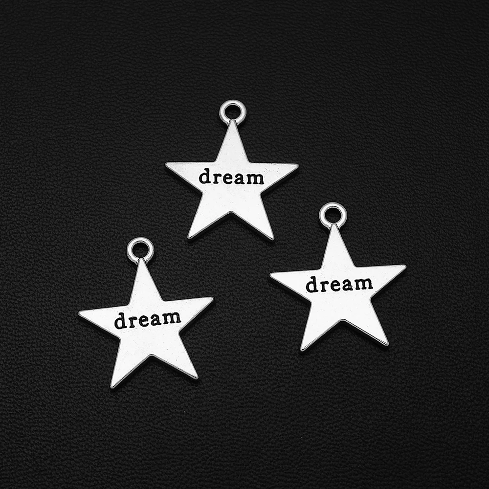 10pcs/Lots 20x23mm Antique Silver Plated Dream Charms Five-pointed Star Pendants For Diy Bracelet Designer Wholesale Accessories