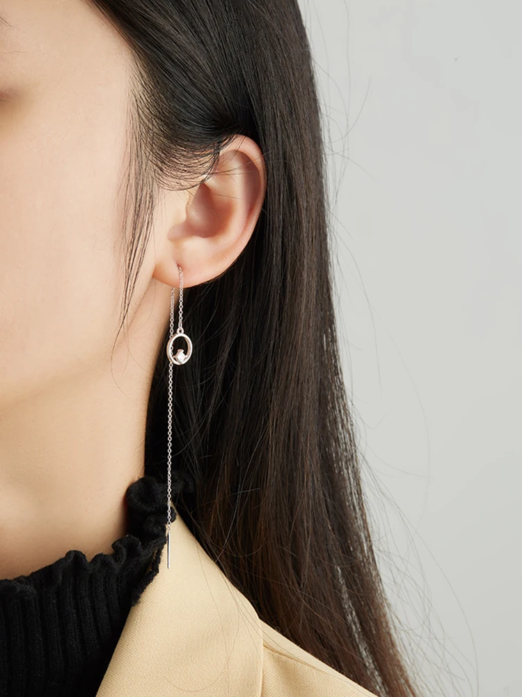 

ZEMIOR Luxury 925 Sterling Silver Geometric Long Tassel Shine 5A Clear Cubic Zirconia Drop Earrings For Women Fine Jewelry Gift