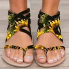 Женские сандалии TELOTUNY, из искусственной кожи, на плоской подошве, пляжные, с открытым носком, дышащие, с принтом подсолнухов, в римском стиле