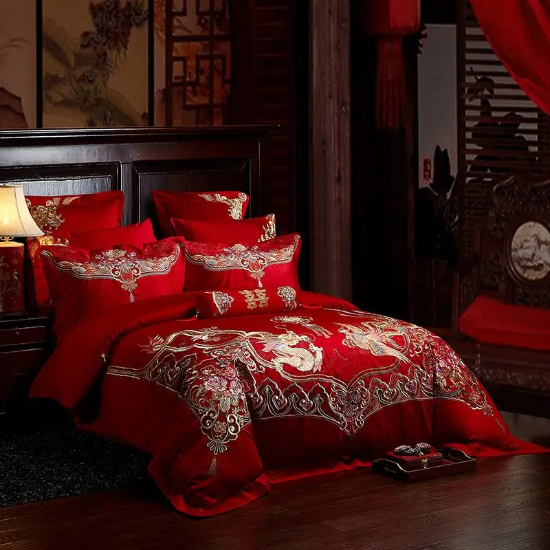 41 Роскошные 60S Египетский хлопок красные свадебные Постельное белье золотой