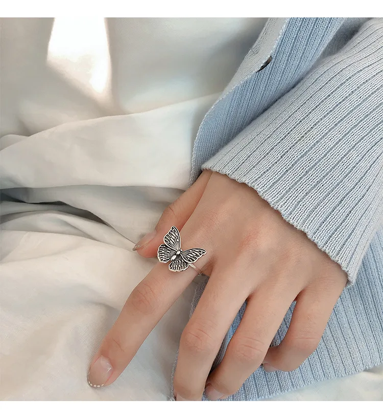 Kinitial Винтажное кольцо с бабочкой регулируемого размера уникальный дизайн кольца