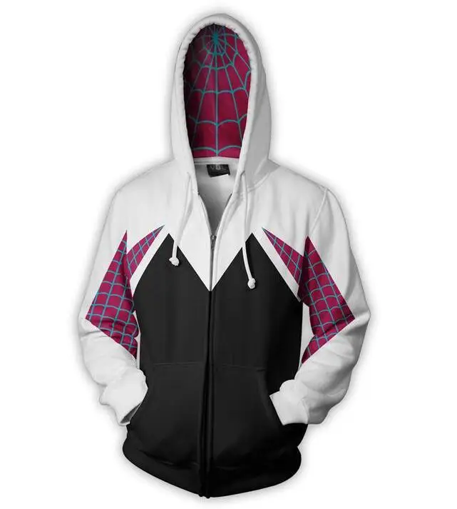 High quality Spider Gwen Stacy Cosplay Costume 3D Zipper Jacket Coat Outfit Clothing Hoodies Sweatshirt Halloween Costumes | Тематическая