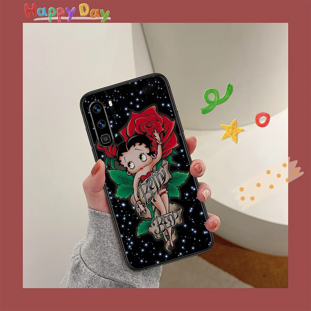 

Betty Boop Phone Case For HUAWEI P 9 10 20 30 40 Lite smart Pro Z 2019 Nova 5T 6 7 i black Bumper Luxury Cell Silicone Shell