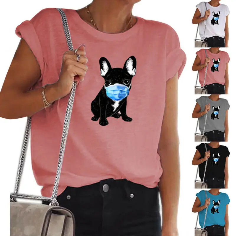 

Masked Dog Printed t Shirt Fashion Womens Top Tees T-Shirt Female Casual Summer PulloverWomen's Loose Tops
