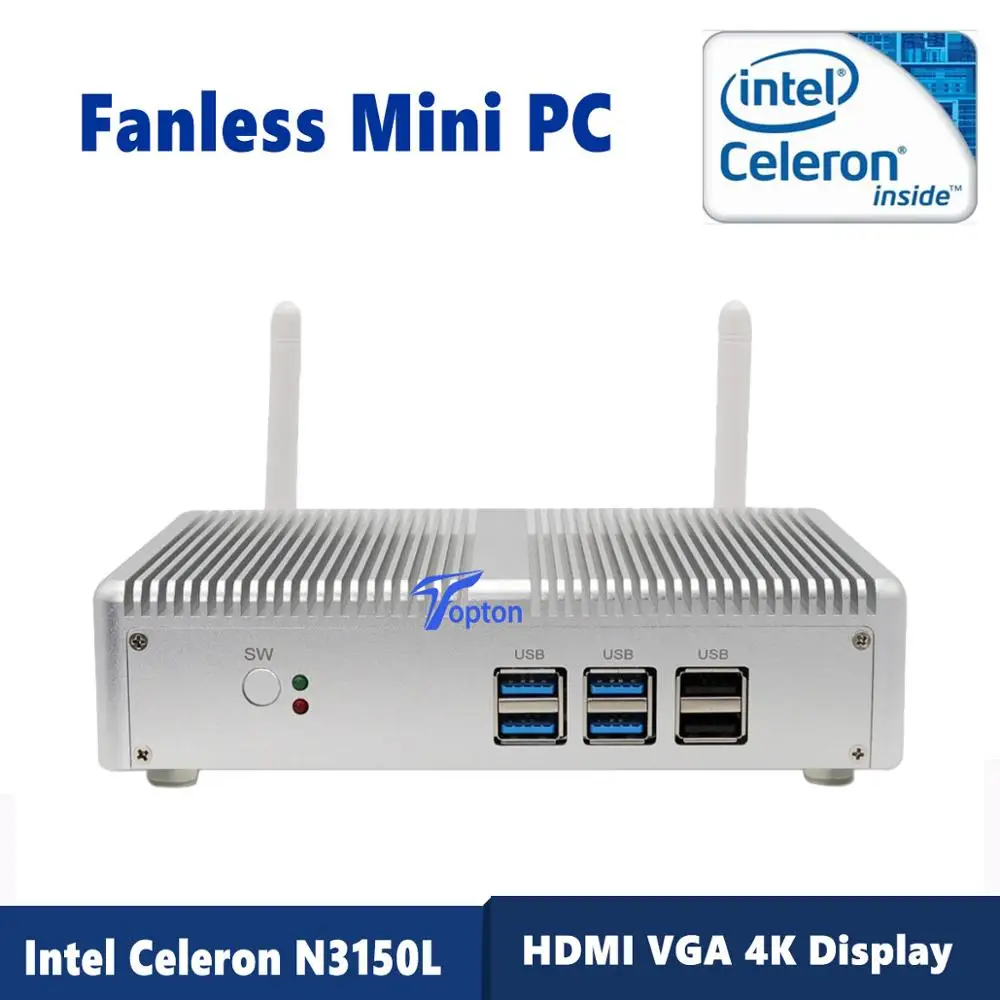 Недорогой мини-компьютер с Windows 10 Pro(64 бит) безвентиляторный Intel Celeron N3150 2 * HDMI